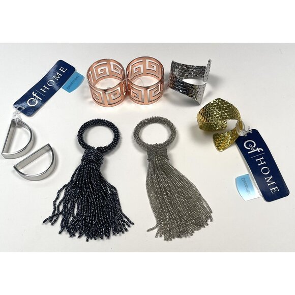 Miscellaneous Variety LOT 8 NAPKIN RINGS Metal Silver Gold Brass Tone & Beaded - Picture 2 of 2